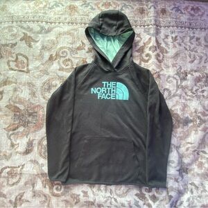The North Face Women’s Gray Fleece Pullover Hoodie Teal Logo Size M